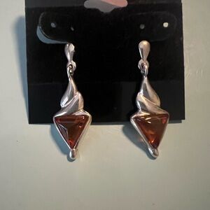 Amber .925 Sterling  Silver  Earrings